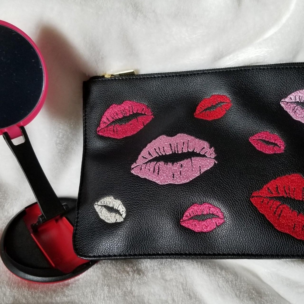 NEW Black Lip Love makeup bag with mirror (included inside the bag)